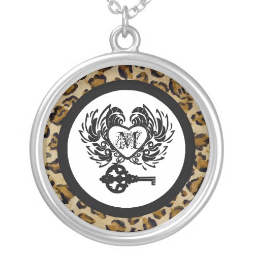 Leopard Print Monogram Key to my Heart Necklace