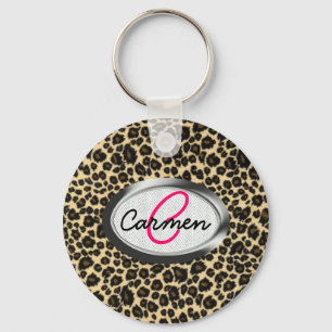 Leopard Print Monogram Keychain