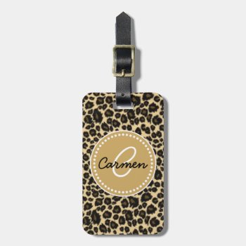 Leopard Print Monogram Luggage Tag by ChicPink at Zazzle