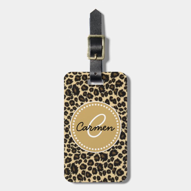 Leopard Print Monogram Luggage Tag (Front Vertical)
