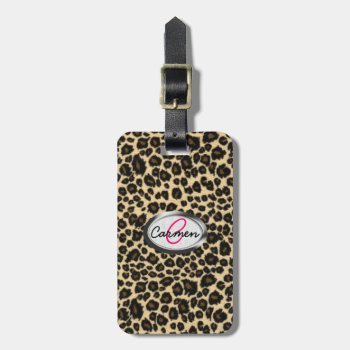 Leopard Print Monogram Luggage Tag by ChicPink at Zazzle