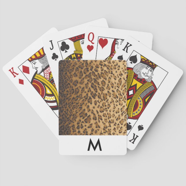 Leopard Print monogram M initials Playing Cards (Back)