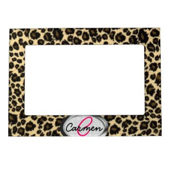 Leopard Print Monogram Magnetic Picture Frame by ChicPink at Zazzle