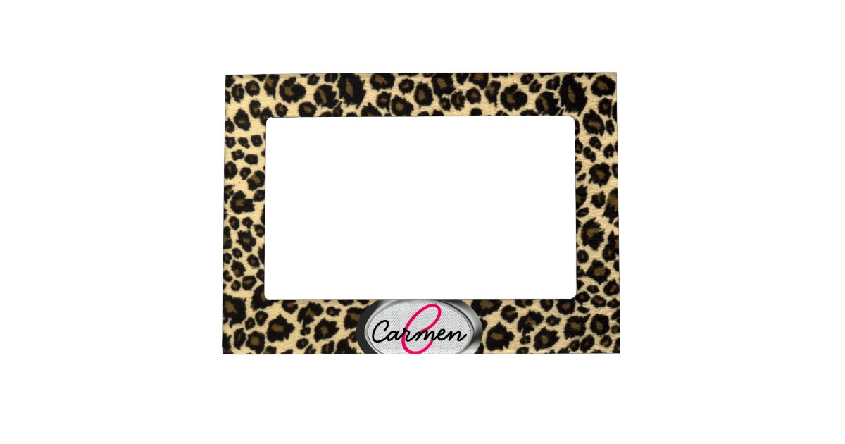 Leopard Print Monogram Magnetic Picture Frame | Zazzle