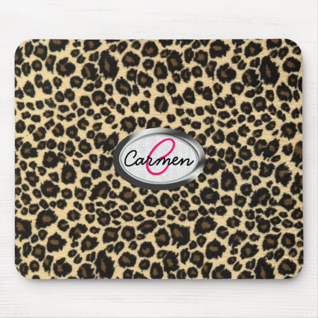 Leopard Print Monogram Mouse Pad (Front)