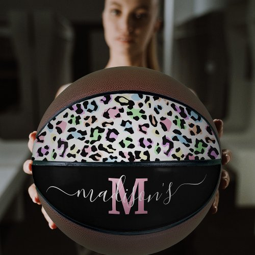 Leopard Print Monogram Name Girl Basketball