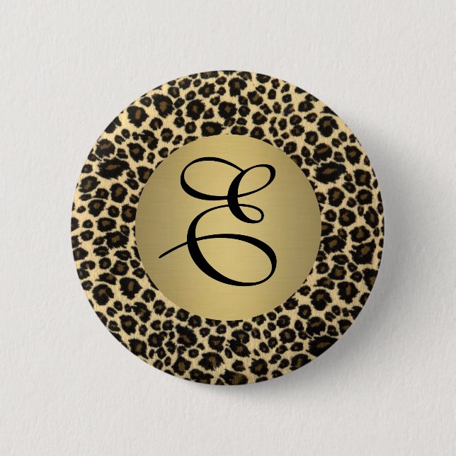 Leopard Print Monogram Pinback Button (Front)