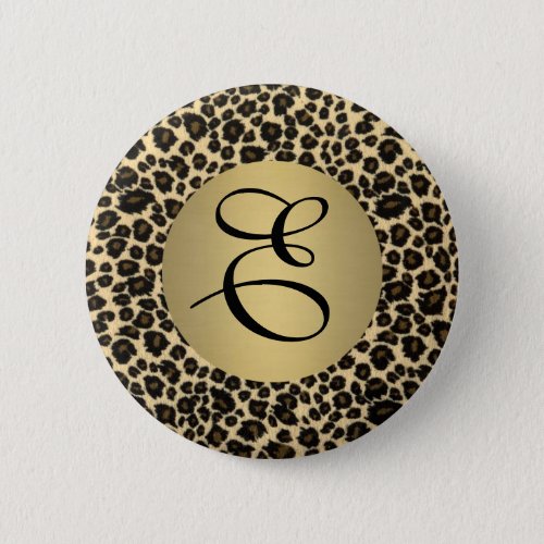 Leopard Print Monogram Pinback Button