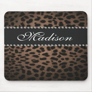 Leopard Print Monogram Rhinestone Bling Mouse Pad