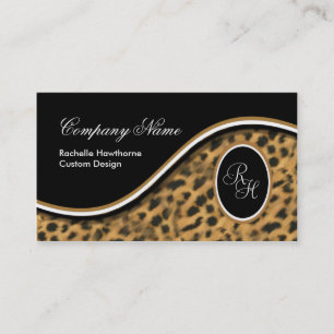 Leopard Print Monogram S Business Cards ~ Black