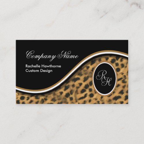 Leopard Print Monogram S Business Cards ~ Black