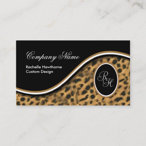Customizable Leopard Print Monogram S Business Cards ~ Black