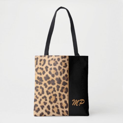 Leopard Print Monogram Stylish Personalized  Tote Bag