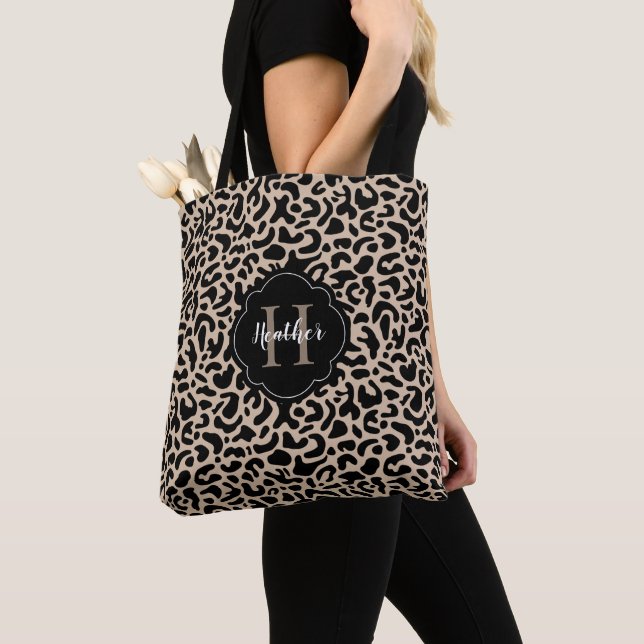Leopard Print Monogram Tote Bag (Close Up)