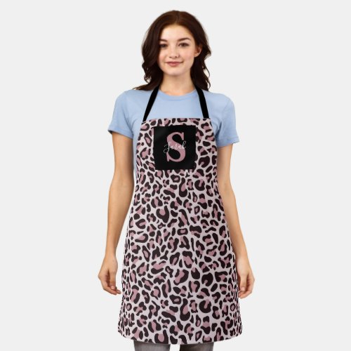 Leopard Print Monogram Trendy Rose Gold Apron