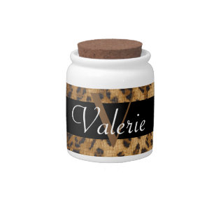 Leopard Print Monogram V Initials Stash Jar