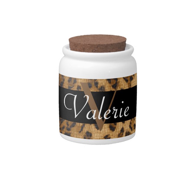 Leopard Print Monogram V Initials Stash Jar (Front)