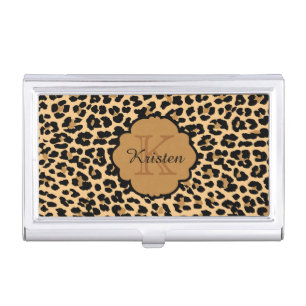 Leopard Print Monogrammed Business Card Cases