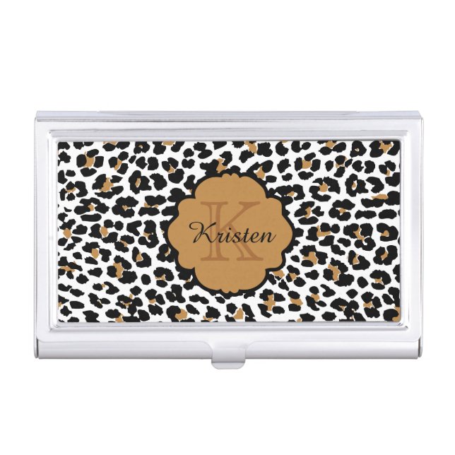 Leopard Print Monogrammed Business Card Cases (Front)
