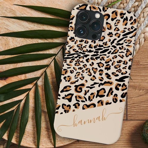 Leopard Print Natural Elegant Script Name iPhone 13 Pro Max Case