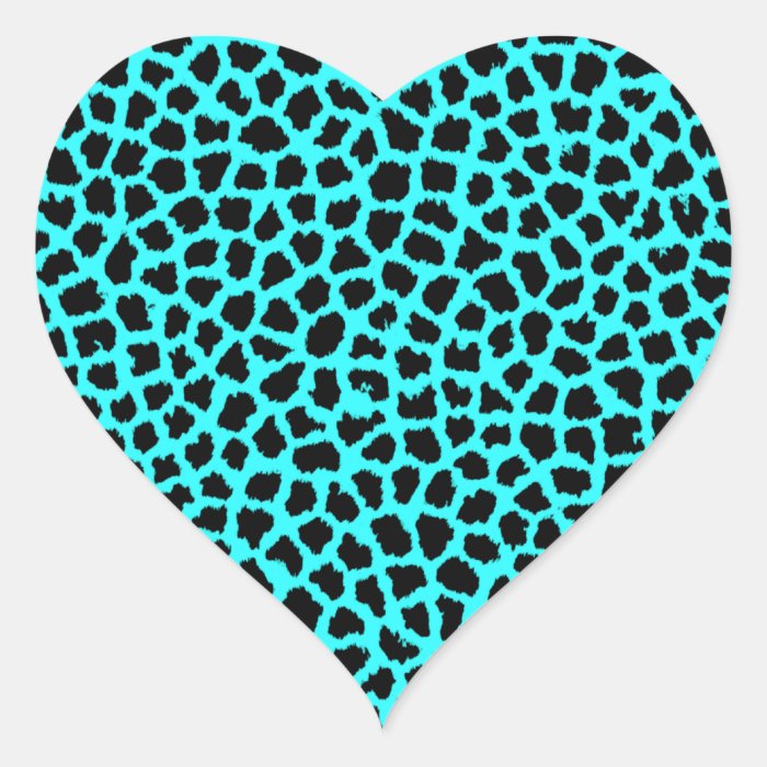 Leopard Print Neon tBlue Heart Stickers