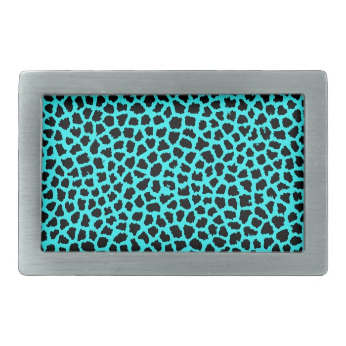 Leopard Print Neon tBlue Rectangular Belt Buckle