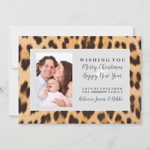 leopard print New Year Christmas family photo Holiday Card