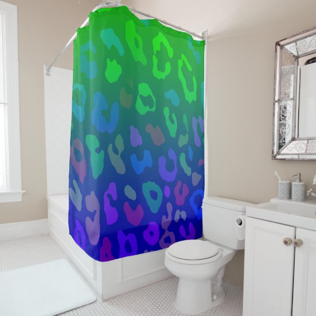 Leopard Print Ombre Blues  Shower Curtain (In Situ)
