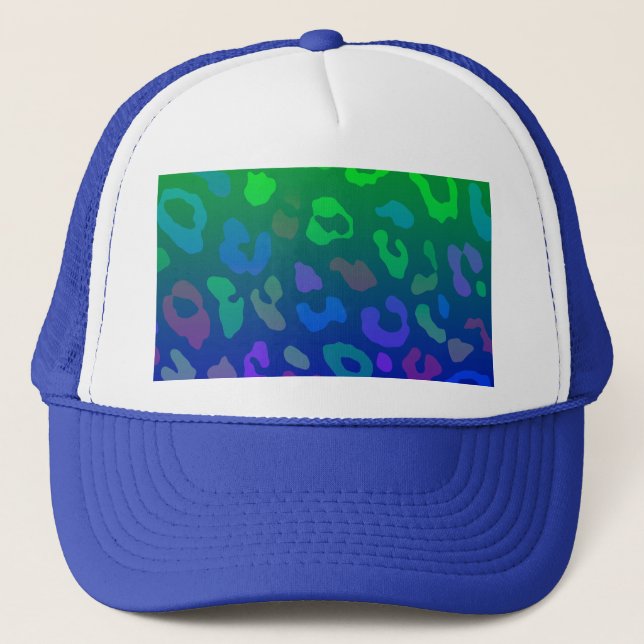 Leopard Print Ombre Blues Trucker Hat (Front)