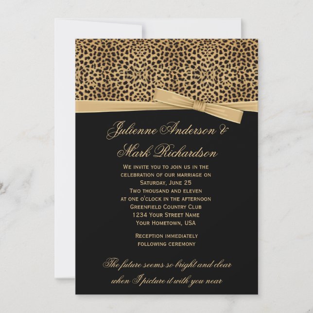 Leopard Print on Black Wedding Invitation (Front)