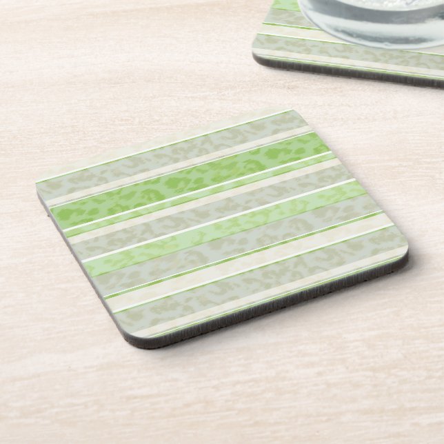 Leopard print on striped background. beverage coaster (Left Side)