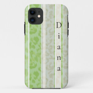 Leopard print on striped background. iPhone 11 case