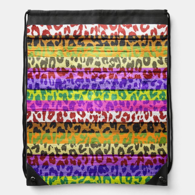 Leopard Print on Wood #2 Drawstring Bag (Front)