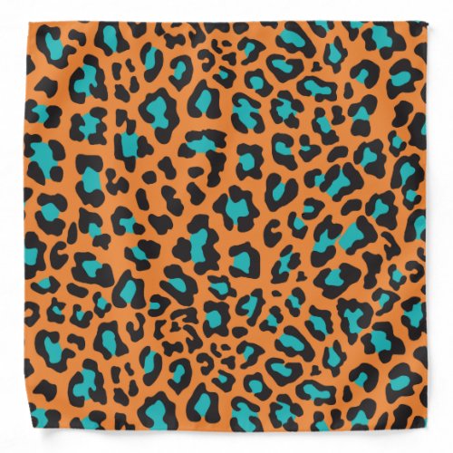 Leopard Print Orange Black Aqua Bandana