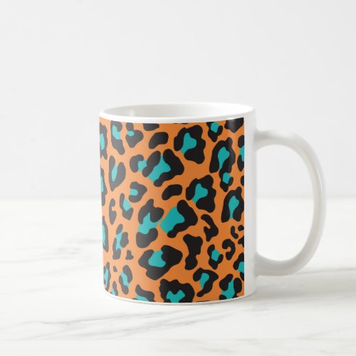 Leopard Print Orange Black Aqua Coffee Mug