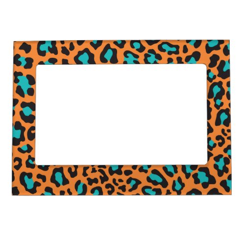 Leopard Print Orange Black Aqua Magnetic Photo Frame