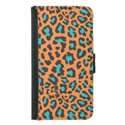 Leopard Print Orange, Black, Aqua Samsung Galaxy S5 Wallet Case