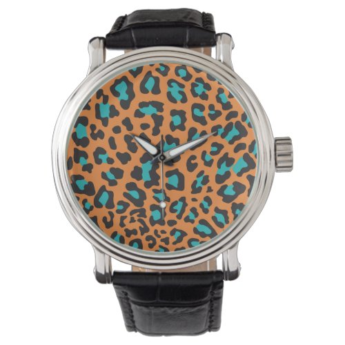 Leopard Print Orange Black Aqua Watch