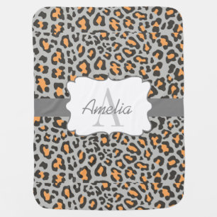 Leopard Print Orange Black Gray Swaddle Blanket