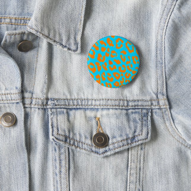 Leopard Print Orange Blue Button (In Situ)