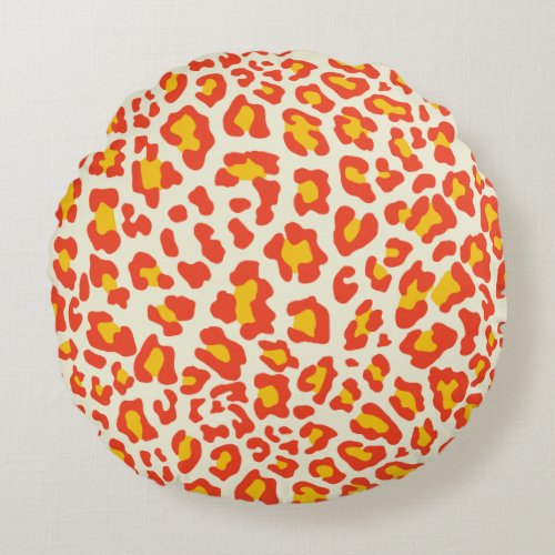 Leopard Print Orange Yellow White Round Pillow