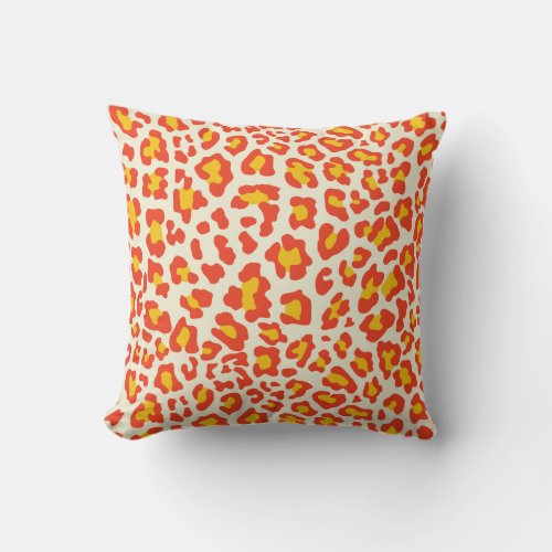 Leopard Print Orange Yellow White Throw Pillow