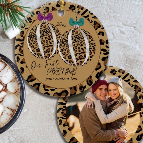 Leopard Print Our First Christmas Custom Photo Ceramic Ornament