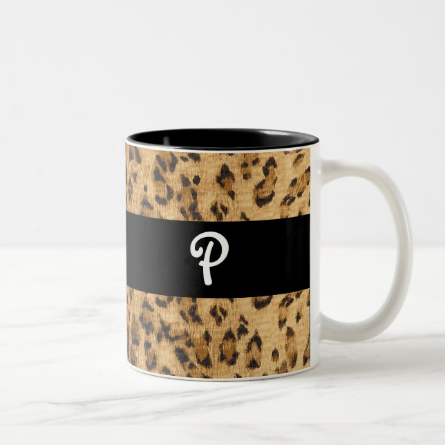 Leopard Print P monogram initials Coffee Mug Cup (Right)