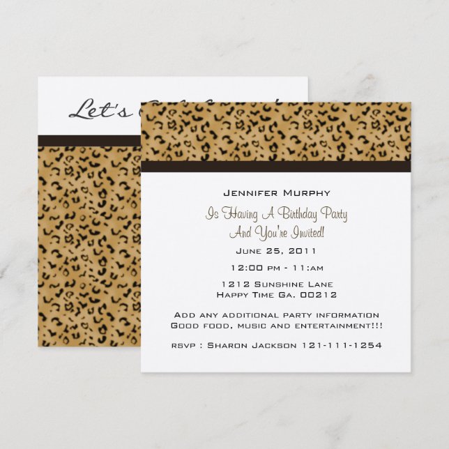Leopard Print Party Invitations (Front/Back)
