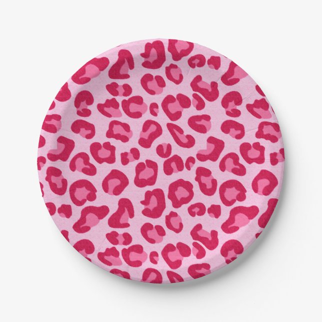 Leopard Print, Pastel Pink, Hot Pink and Fuchsia Paper Plates (Front)