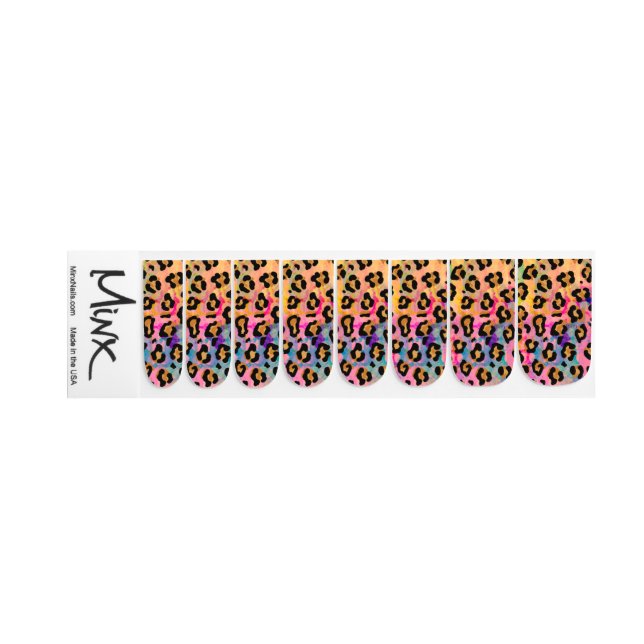 LEOPARD PRINT PASTEL RAINBOW FADE NAIL WRAP ART (Left Hand)
