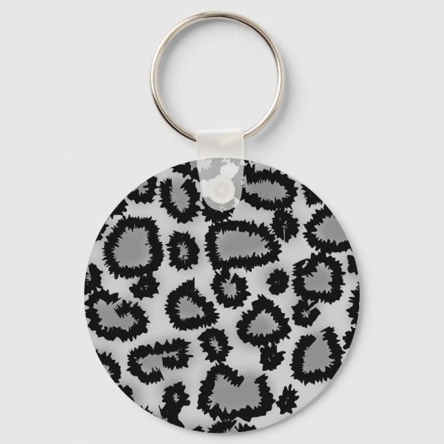 Leopard Print Pattern, Black and Gray. Keychain (Front)