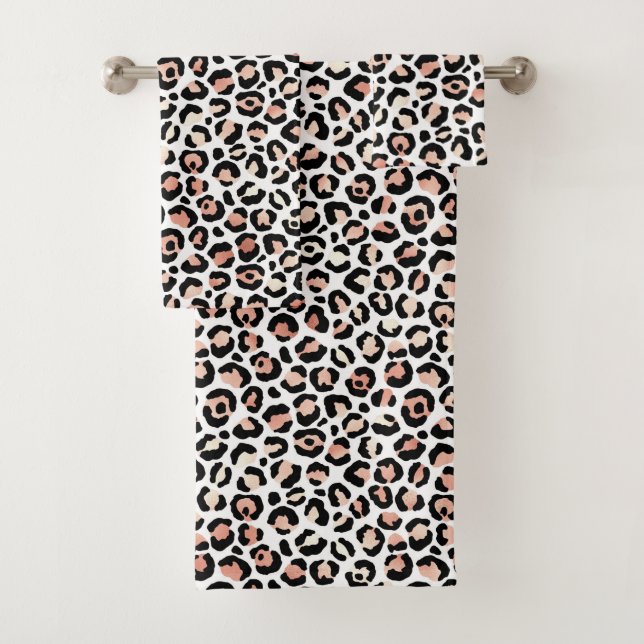 Leopard Print Pattern Blush Black White Chic Bath Towel Set (Insitu)