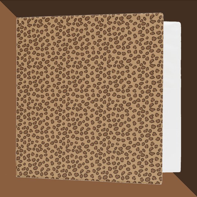 Leopard Print Pattern Brown 3 Ring Binder (A binder with a brown leopard print.)